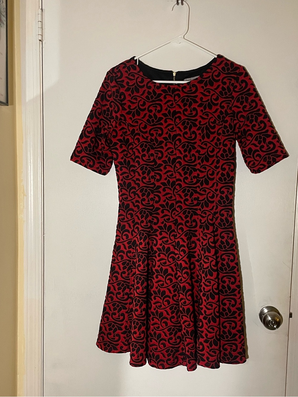 Danny & Nicole Red and Black Fit-and-Flare Short-Sleeve Dress